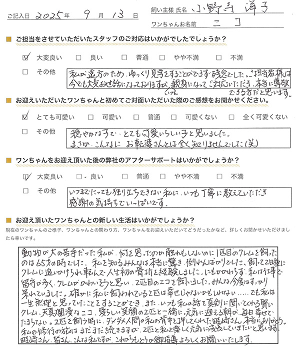 小野寺 洋子様からの声