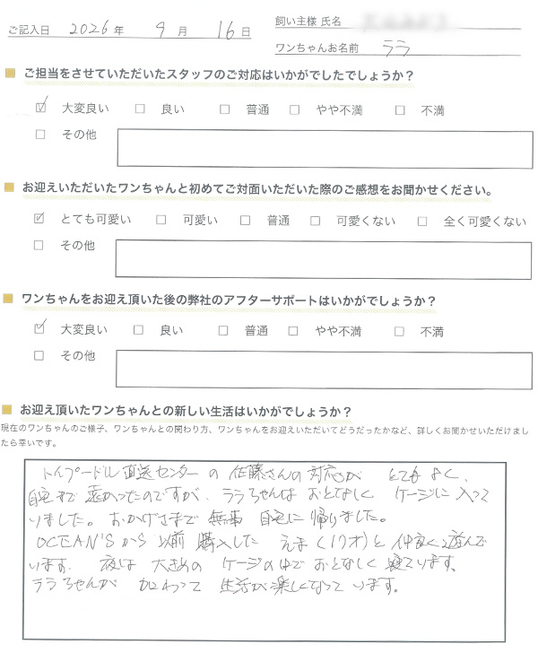 東京都O様からの声